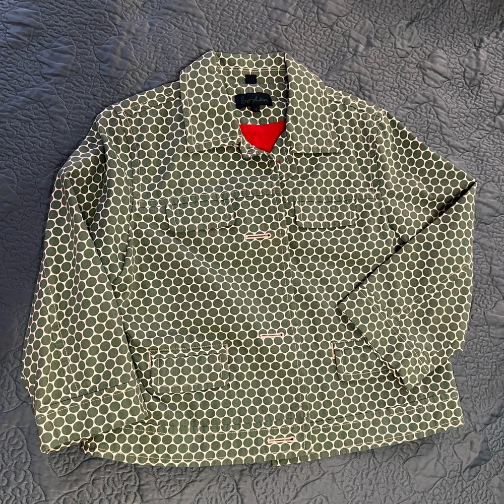 Boden green/red jacket.  Size 14